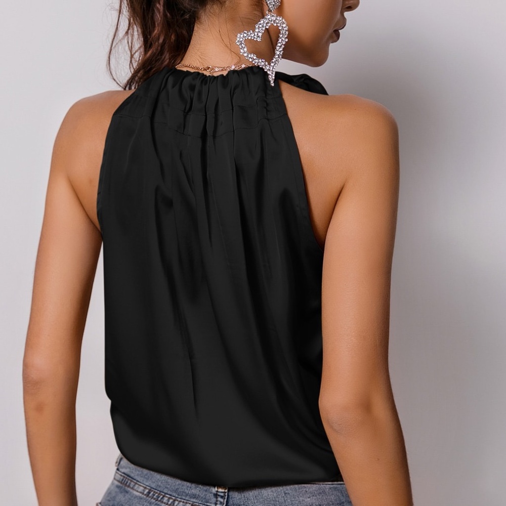 Boho Burgundy Red satin halter top summer Minimalist - Picture 11 of 12